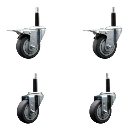 Service Caster 3.5'' SS Thermoplastic Rubber Swivel 3/4'' Expanding Stem Caster Set 2 Total Lock Brakes, 4PK SCC-SSEXTTL20S3514-TPRB-2-S-2-34